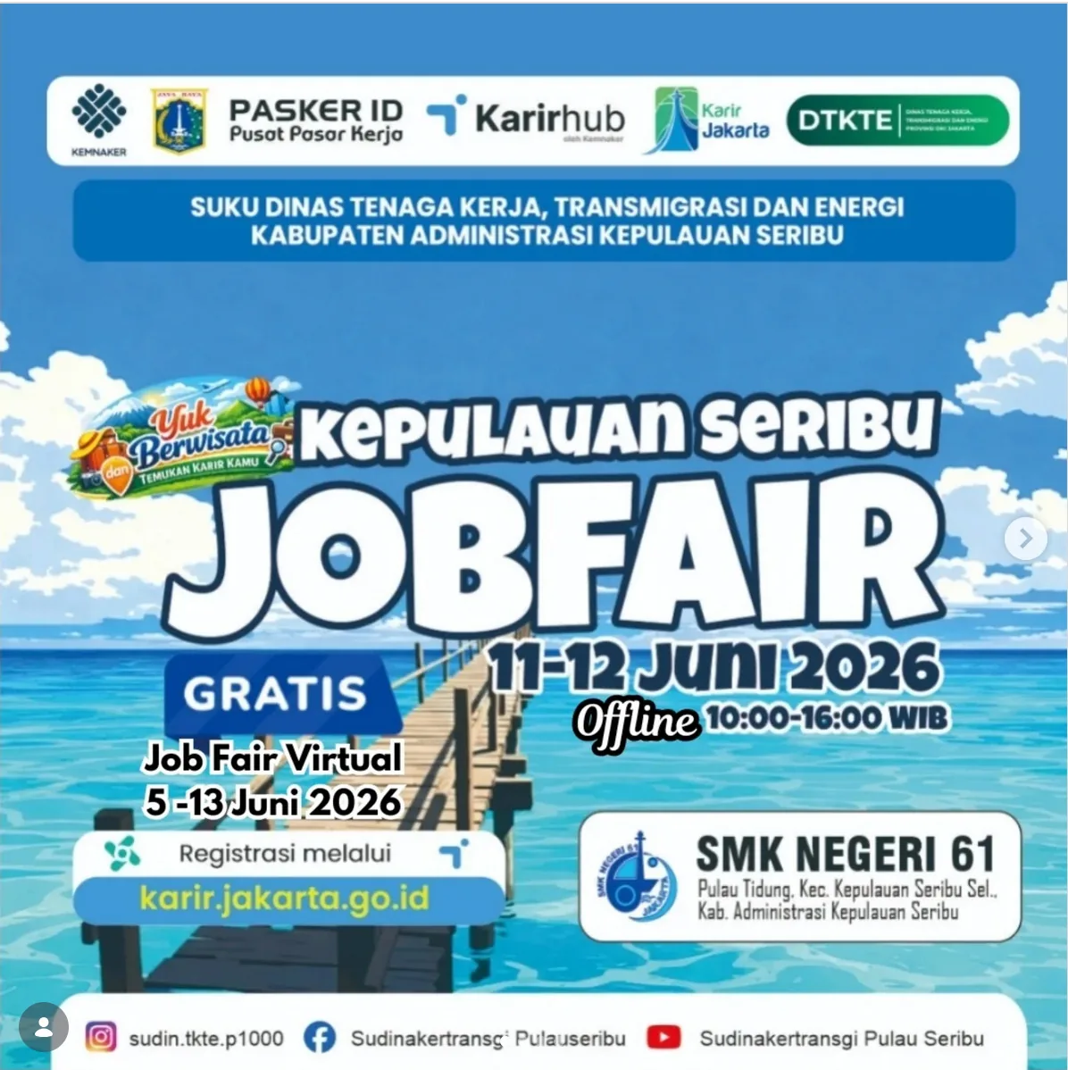 Job Fair Kabupaten Lembata 2026 (Suku Dinas TKTE Wilayah Kepulauan Seribu) : 10-11 Juni 2026
